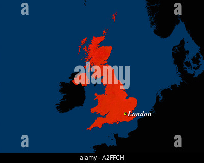 Ha evidenziato un'immagine satellitare del Regno Unito con capitale Londra mostrato Foto Stock