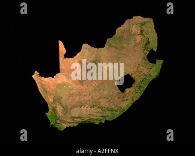 Evidenziato Immagine satellitare della Repubblica del Sud Africa senza i paesi circostanti hanno mostrato Foto Stock