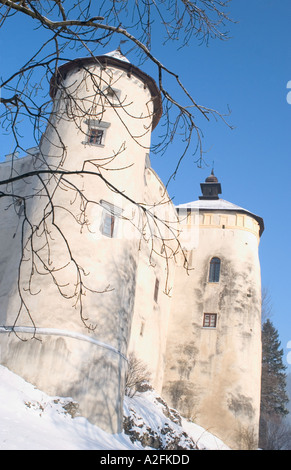 Niedzica Castello torre in inverno, Niedzica, Polonia Meridionale, Europa Foto Stock