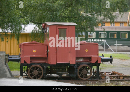 Il Flam Railway, dalla stazione di Myrdal su Bergen Ferrovia di Flam stazione in Aurlandfjord, Sognefjord, Norvegia. Foto Stock