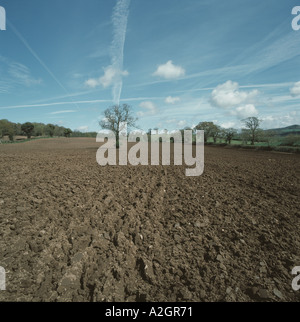 Appena un campo arato in fase di preparazione per la semina di granturco aprile Devon Foto Stock