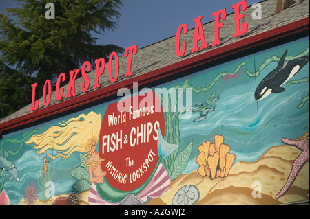 Stati Uniti d'America, Washington, Seattle: Ballard, il Lago Washington Ship Canal dettaglio del Lockspot Cafe murale Foto Stock