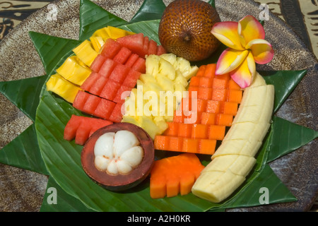 Indonesia Bali Ubud Ladybamboo Villa Cooking class misti di frutta tropicali Foto Stock
