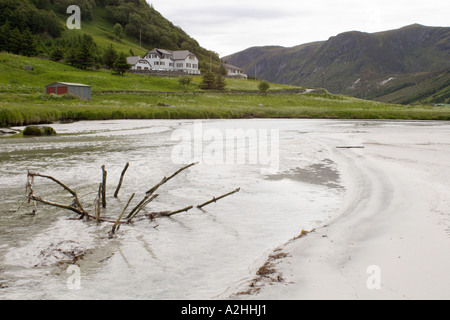 Refviksanden beach, Vagsoy Isola, Sogn og Fjordane, Norvegia Foto Stock