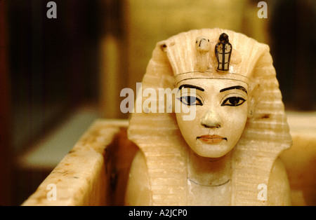 Africa, Egitto, al Cairo, Antichità Egizie museo, raccolta di Tutankhamon, alabastro Tut tops vasi canopi Foto Stock