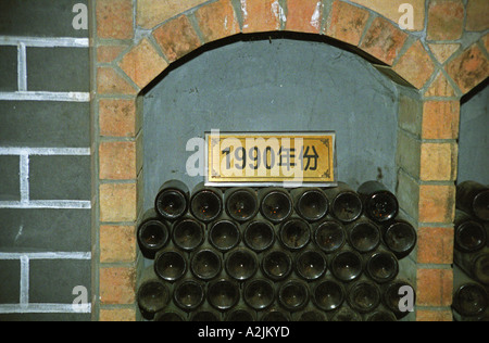 Il Grande Muro Cantina bottiglie del 1990 vintage in wine library Pechino Cina Asia Foto Stock