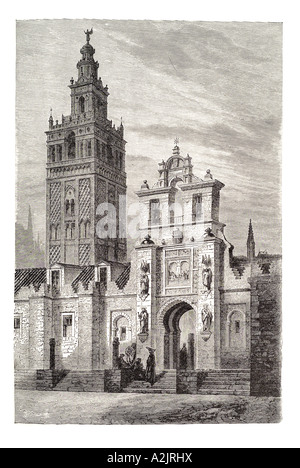 Siviglia Spagna Espana spagnolo Espagne Espana andalusia andalusia Iberia la giralda torre quadrata cattolica cattedrale cristiana entr Foto Stock