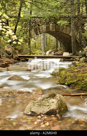 Il trasporto su strada e piedi ponte sul torrente Giordano Mount Desert Island Hancock County Parco Nazionale di Acadia nel Maine USA Foto Stock