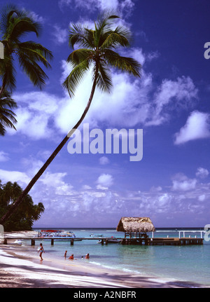 I turisti sulla spiaggia, Pigeon Point Beach, Tobago, West Indies Foto Stock