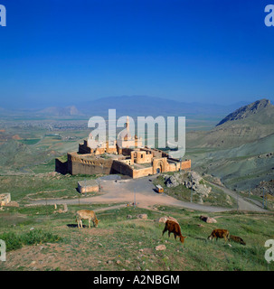 Angolo di alta vista del palazzo nel paesaggio arido, Ishak Pasha Palace, Dogubeyazit, Agri Provincia, Turchia Foto Stock