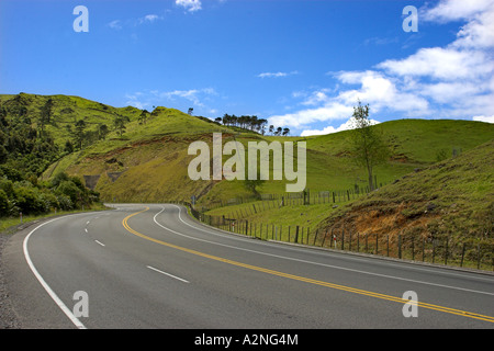 Svuotare del tratto di strada sulla Highway 29, Omanawa distretto, Isola del nord. La Nuova Zelanda. Foto Stock