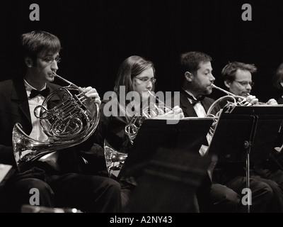 Il corno francese la sezione dell'orchestra in termini di prestazioni Foto Stock