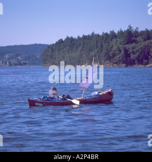 Nanaimo BC Harbour, l'isola di Vancouver, British Columbia, Canada, marinaio Paddler la vela e il canottaggio in casa barca a vela canoa imbarcazione Foto Stock