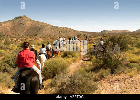 Un gruppo di turisti da Las Vegas godetevi un sentiero di marcia a Bonnie molle nella Red Rock Canyon Nevada Foto Stock