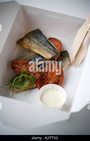 Insalata di sgombro in scatola di cartone da asporto Foto Stock