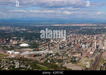 Vista aerea del centro cittadino di Calgary centri sportivi Foto Stock