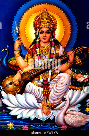 Saraswati Dea della conoscenza, della musica, dell'arte, del discorso e dell'apprendimento Foto Stock