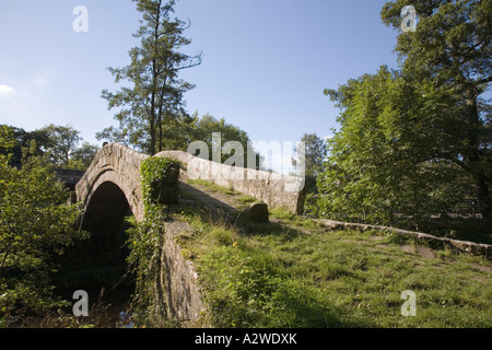 "Beggar's Bridge' packhorse ponte costruito 1620 da "Thomas Ferris' su fiume Esk a Esk Dale, North York Moors National Park, Regno Unito Foto Stock