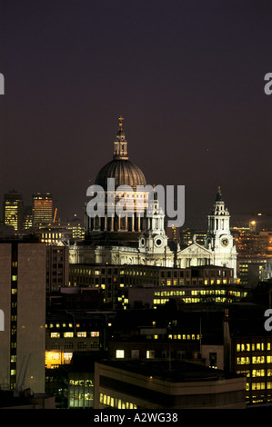 Vista di St Pauls cupola e guglie di notte, Londra Foto Stock