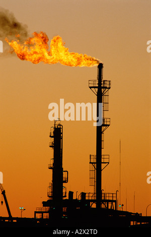 Il South Australia. moomba. gas a fiamma di raffineria al crepuscolo. Foto Stock