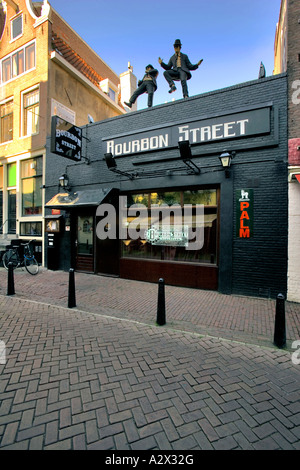 Facciata nera del Bourbon Street Blues Club con musica dal vivo - Amsterdam Foto Stock