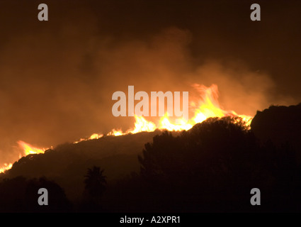 Vista del Topanga Wildfire Settembre 2005 da una zona residenziale di Canoga Park California Foto Stock