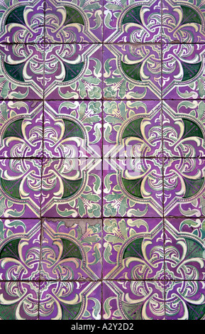 Azulejo portogallo Lisbona olandese piastrella vetrinata parete copertura tegola decorare fiore di pattern Foto Stock