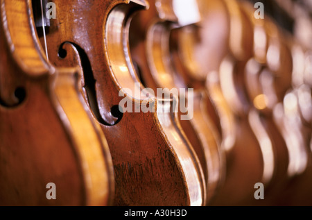 Violini ripristinato e riparato a j a beare strumento a corda i concessionari e i famosi liutai Foto Stock