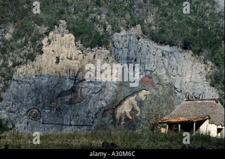 I graffiti sulla pura rockface di un lato della collina, Havana, Cuba Foto Stock