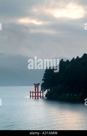 Torii (gate) del Santuario di Hakone, ai piedi del Monte Komagatake. Fuji-Hakone-Izu National Park. Hakone, nella prefettura di Kanagawa. Giappone Foto Stock