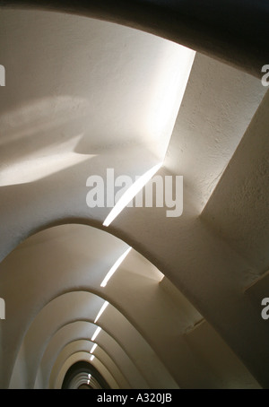 Corridoio con arcate e sfiatato massimale nella soffitta della Casa Batllo, Barcellona Foto Stock