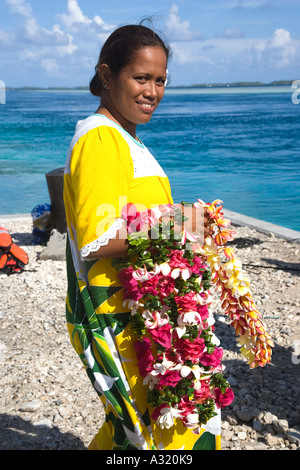 Cerimonia di benvenuto Takaroa isole Tuamotu Polinesia francese solo uso editoriale Foto Stock