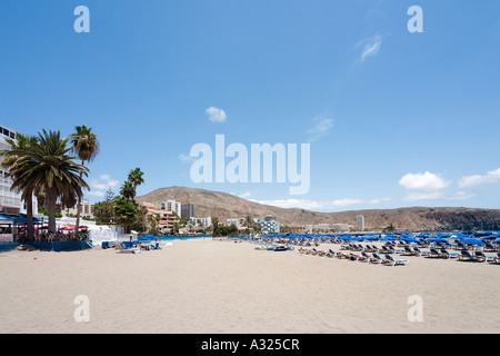 La spiaggia principale di Los Cristianos, Tenerife, Isole Canarie, Spagna Foto Stock