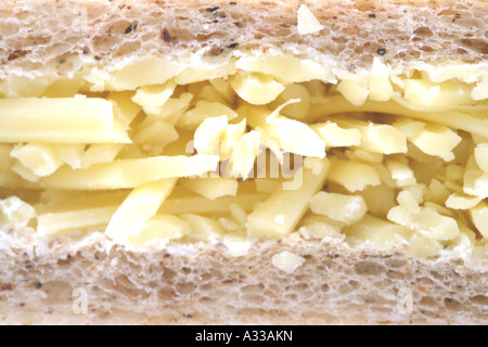 Fresco e salutare Sandwich di formaggio in marrone integrali fette di pane isolata contro uno sfondo bianco con un tracciato di ritaglio e nessun popolo Foto Stock