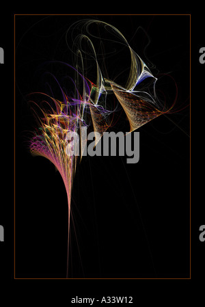 Frattale di fiamma - golden orange abstract fractal contro uno sfondo nero Foto Stock