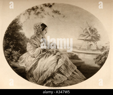La regina Victoria, 1819 - 1901, visto qui in 1850 con appena nato il principe Arthur, (1850 - 1942) Foto Stock