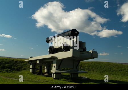 Un cannone sul display dalla British fortino in st Andrews, New Brunswick, Canada. Foto Stock