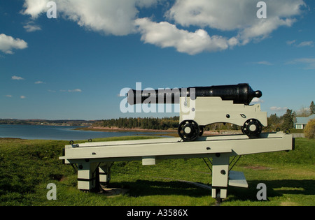 Un cannone sul display dalla British fortino in st Andrews, New Brunswick, Canada. Foto Stock