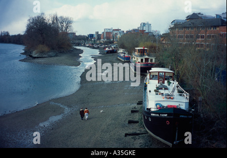 Il fiume il Tamigi da Kew Bridge, Surrey, Regno Unito Foto Stock