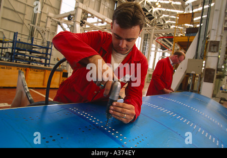 Fabbricazione di aeromobili presso Shorts fratelli impianto a Belfast, Irlanda del Nord Foto Stock