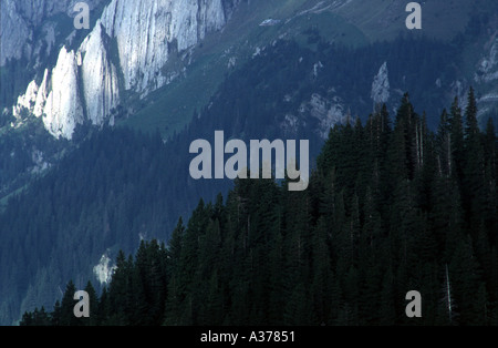Saentis Mountain Valley e montagna in spotlight, Appenzell, Svizzera Foto Stock