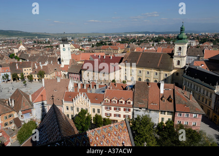 La ROMANIA SIBIU. 2007 Capitale Europea della Cultura. La Città Vecchia, centro storico, Piata Mica. Foto Stock