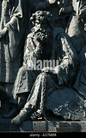 Explorer di Siberia Ermak Timofeevich. Dettaglio del monumento per il millennio della Russia in Veliky Novgorod, Russia. Foto Stock