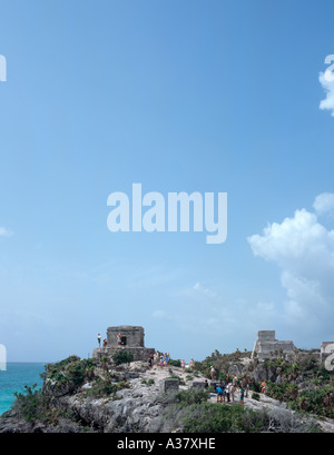 El Castillo, rovine maya sulla costa a Tulum, Quintana Roo, Riviera Maya, la penisola dello Yucatan, Messico Foto Stock