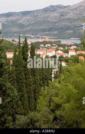 Vista su Korcula da Sveti Antun cappella Croazia Foto Stock