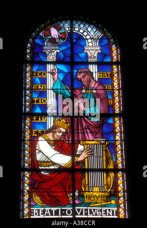 Il vetro macchiato, vetrata, arte religiosa, opere d'arte religiosa, Saint-Front cattedrale, città di Perigueux, Perigueux, Dordogne, Provenza, Francia Foto Stock