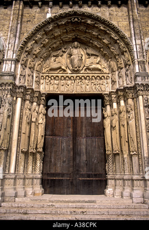 Royal portale, portail royale, la cattedrale di Chartres, la cattedrale di Notre-dame de Chartres chartres, regione centrale, Francia, Europa Foto Stock