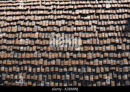 Copertura costituita da materiali riciclati di barili presso il Centre for Alternative Technology Foto Stock