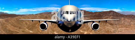 Death Valley USA colline dune di sabbia chiara giorno estate Zabriskie Point Stati Uniti aereo umorismo CGI aeroplano Foto Stock