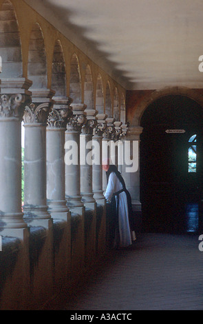 Iles di Lerins (Cannes)-monastero Cistercense di St Honorat fin dal 1869. Un monaco nel chiostro dell'Abbazia di St Honorat Foto Stock